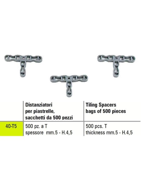 1 - TILING PLASTIC SPACERS T SIGMA 40-T5 BAGS OF 500 PICES THICKNESS mm 5 - H.4,5