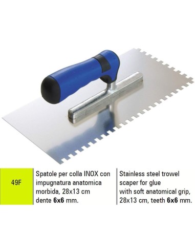 1 - STAINLESS STEEL TROWER FOR GLUE SIGMA 49F 28X13 cm TEETH 6x6 mm