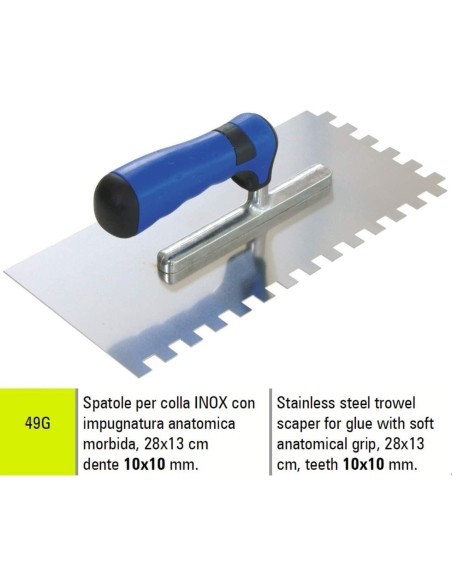 1 - STAINLESS STEEL TROWER FOR GLUE SIGMA 49G 28X13 cm TEETH 10x10 mm