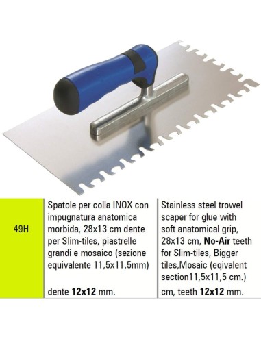 SPATOLA INOX PER STESURA COLLA SENZA ARIA SIGMA 49H 28X13 cm PER SLIM-TILES PIASTRELLE E MOSAICO