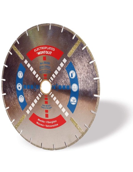 DISCO DIAMANTATO 250 MM MONTOLIT ELECTROPLATED ED250 PER MARMO FIBRE DI VETRO VETRORESINA