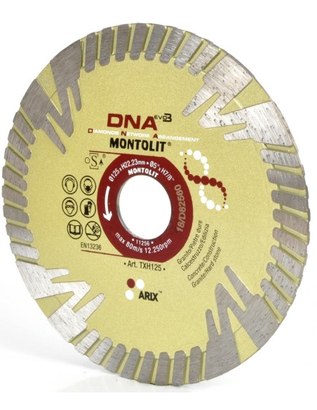 DISCO DIAMANTATO 125 MM MONTOLIT TXH115 PER GRANITO PIETRE DURE CALCESTRUZZO EDILIZIA GRES SPESSORATO